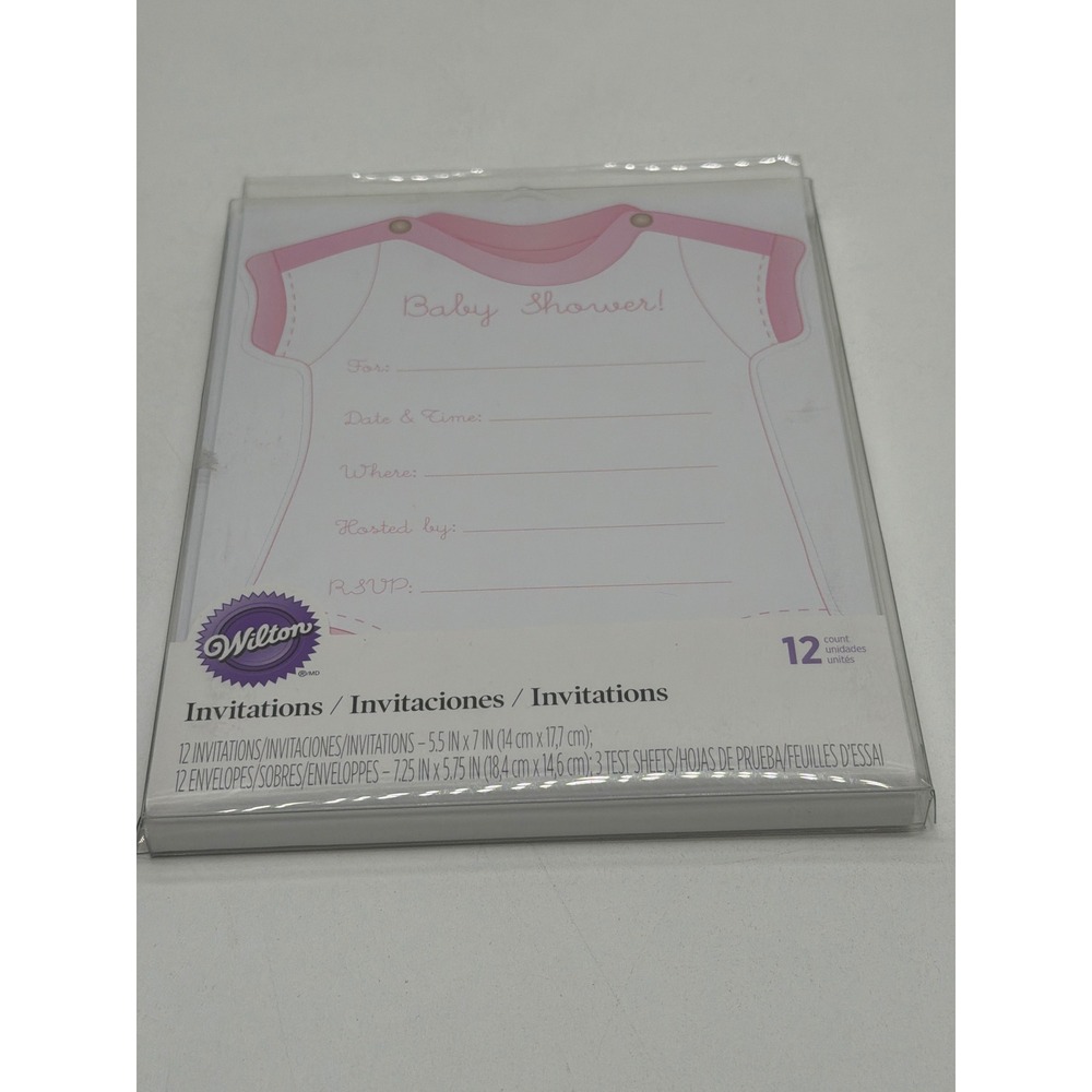 Wilton Baby Shower Invitations Pink Bodysuit Printable 12 Count 1008-938 NEW